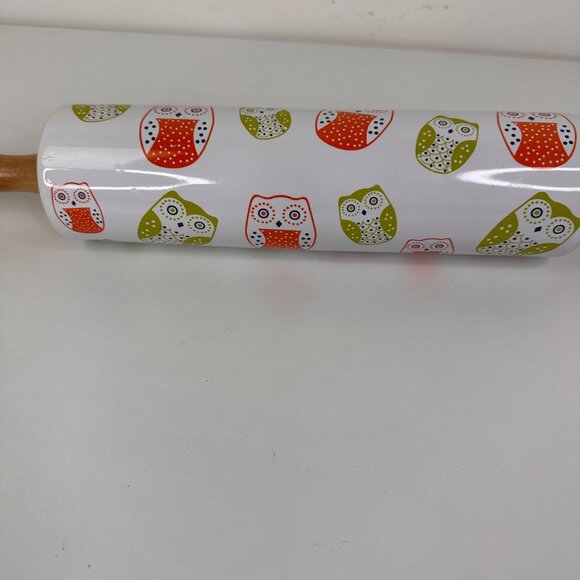 Ceramic Rolling Pin With Wooden Handles & Owl Print - Picture 5 of 7